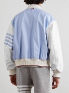 Thom Browne - Colour-Block Wool-Trimmed Full-Grain Leather Jacket - Blue