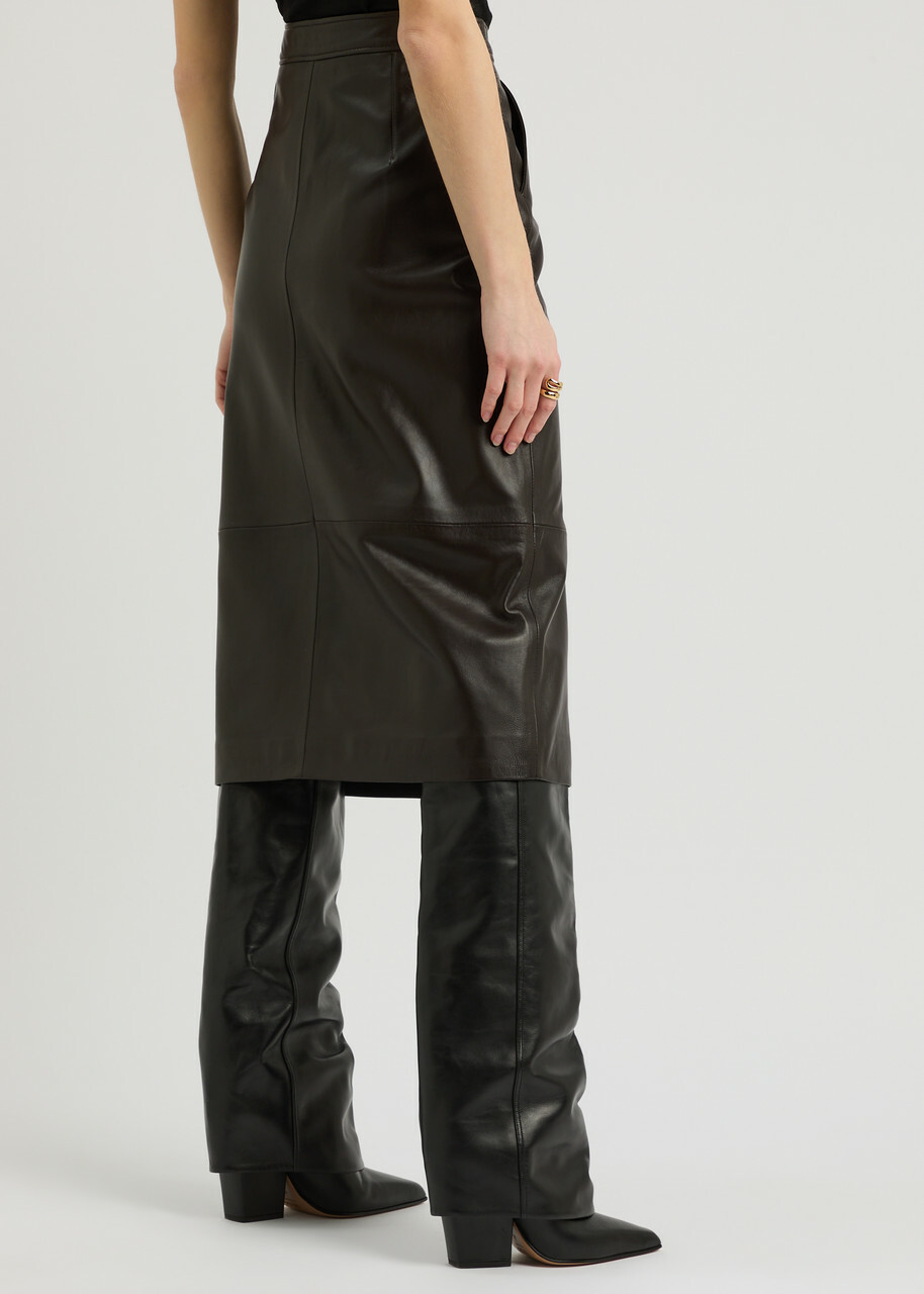 Arma Arkina Panelled Leather Midi Skirt Brown