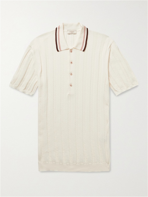Photo: ALTEA - Slim-Fit Striped Cotton Polo Shirt - Neutrals
