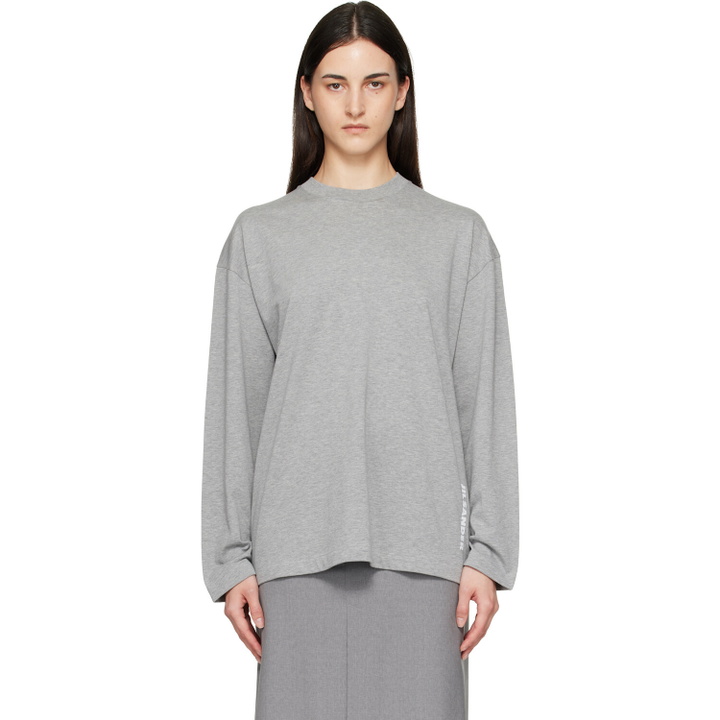 Photo: Jil Sander Gray Long Sleeve Crew Neck Boxy Fit T-shirt