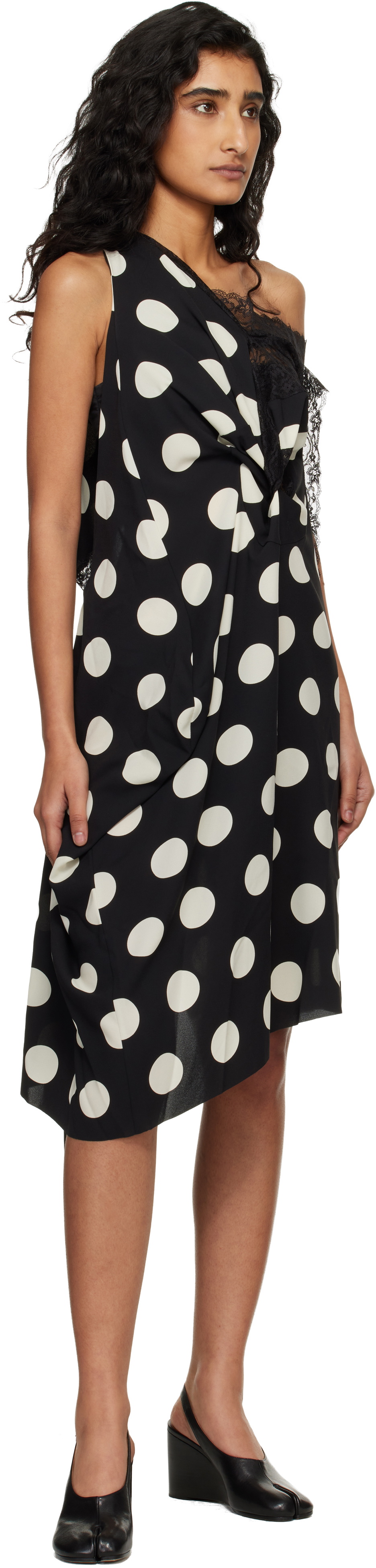 Junya Watanabe Black & Off-White Printed Lace Minidress