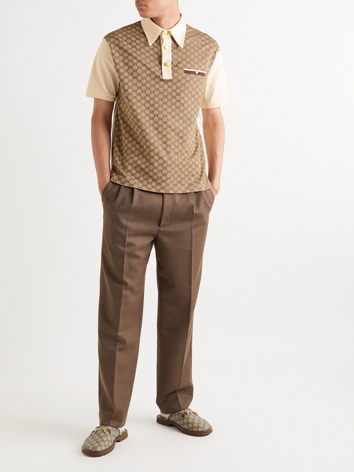 Maxi GG Silk And Cotton Polo Shirt in Brown - Gucci