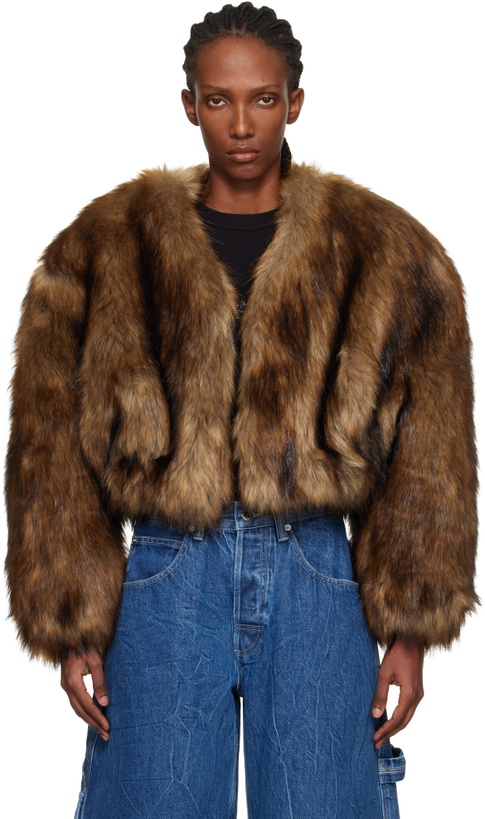 Photo: Alexander Wang Brown Cropped Faux-Fur Jacket