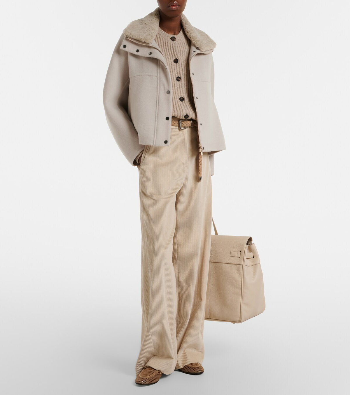 Brunello Cucinelli Shearling-trimmed wool and cashmere jacket