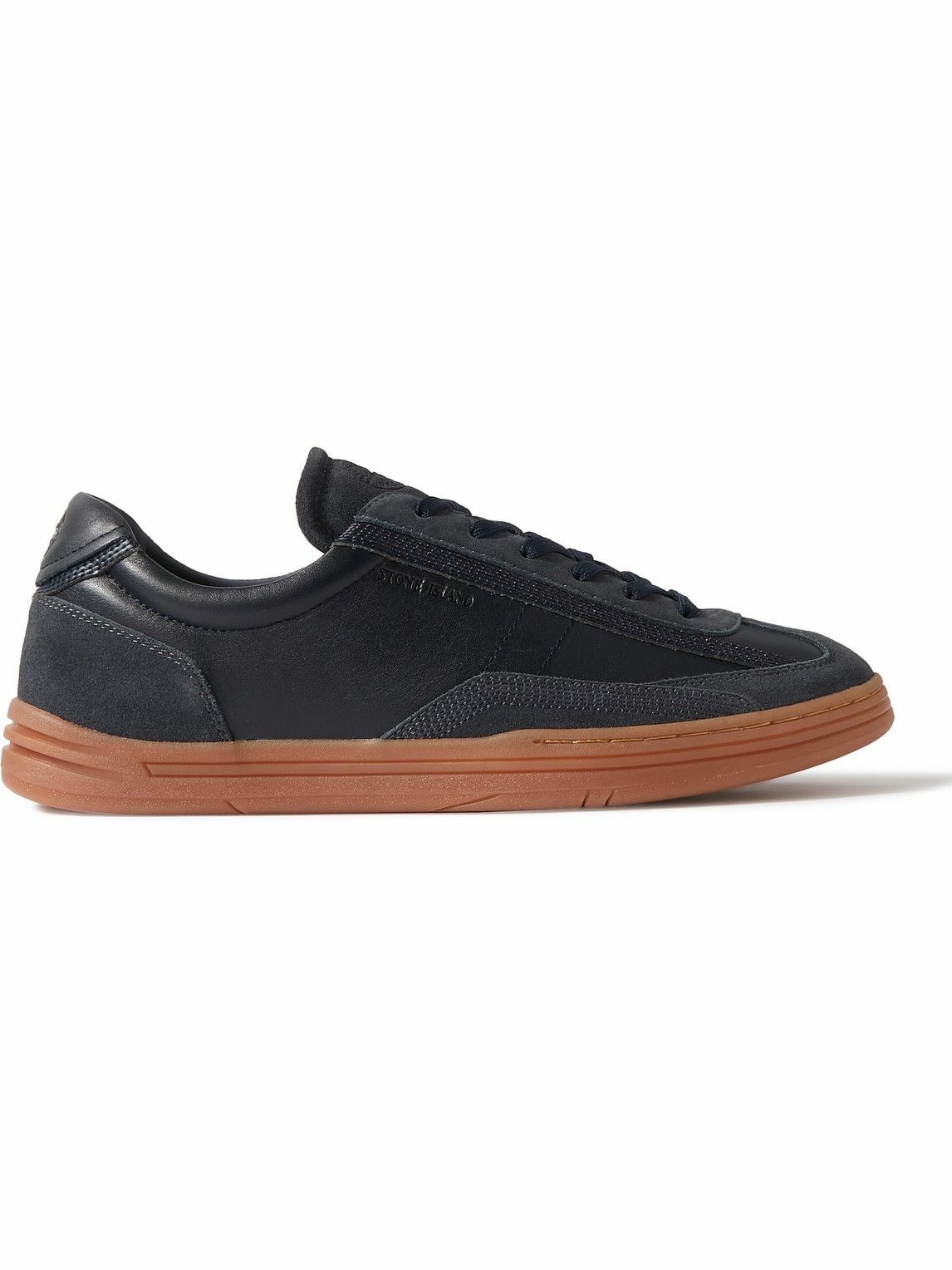 Photo: Stone Island - Rock Suede-Trimmed Leather Sneakers - Blue
