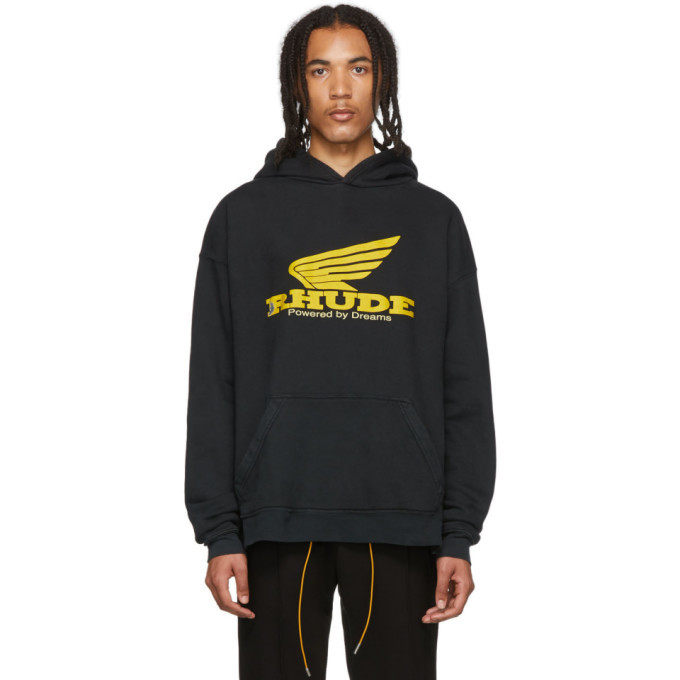 Photo: Rhude Black and Yellow Rhonda Hoodie