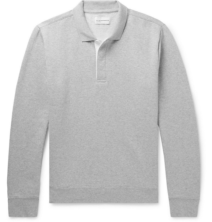 Photo: Club Monaco - Mélange Fleece-Back Cotton-Blend Jersey Polo Sweatshirt - Light gray