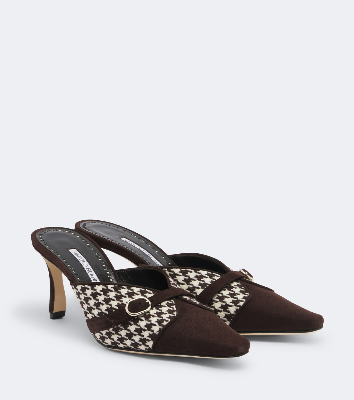 Manolo Blahnik Mircamu houndstooth and suede mules