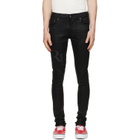 AMIRI Black Waxed Staggered Logo Skinny Jeans