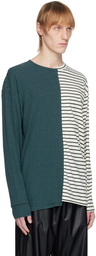 MM6 Maison Margiela Green & Off-White Half-Ribbed Long Sleeve T-Shirt