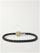 MONTBLANC - 1858 Geosphere Woven Leather, Gold-Tone and Stainless Steel Bracelet - Black
