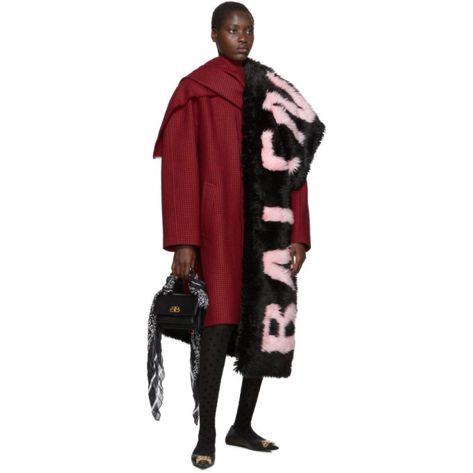 Balenciaga Black and Pink Faux Fur Giant Scarf