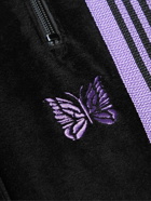 Needles - Logo-Embroidered Stripe-Trimmed Cotton-Blend Velour Track Pants - Black