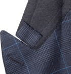 Kingsman - Harry's Navy Double-Breasted Checked Wool, Silk and Linen-Blend Suit Jacket - Blue