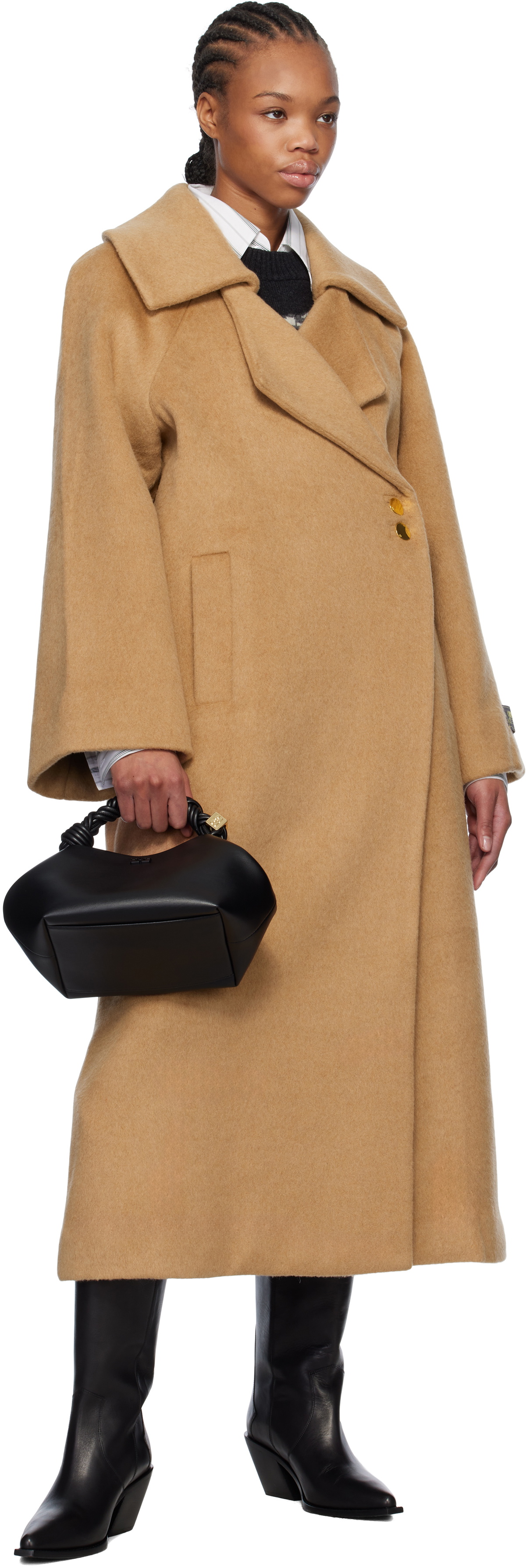 GANNI Tan Wool-Blend Coat