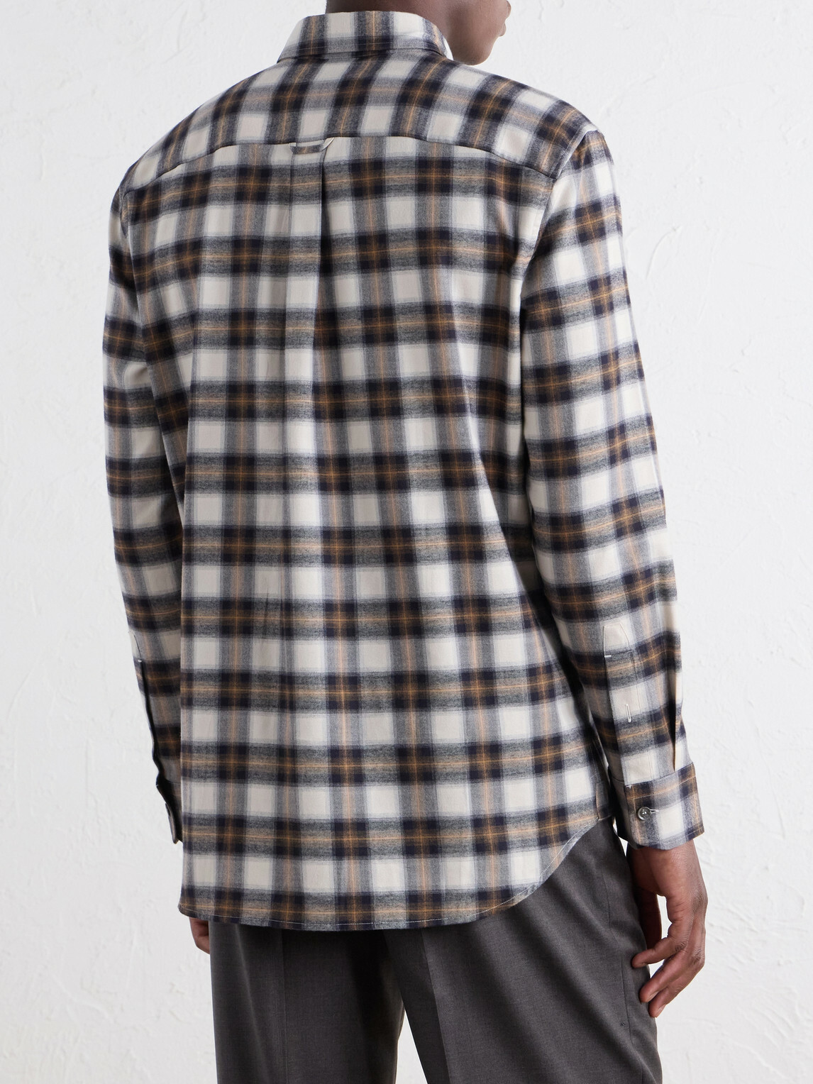 Brioni - Checked Cotton-Flannel Shirt - White