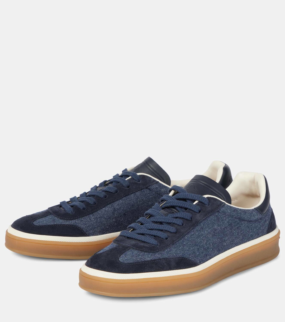 Loro Piana Tennis Walk suede-trimmed denim sneakers
