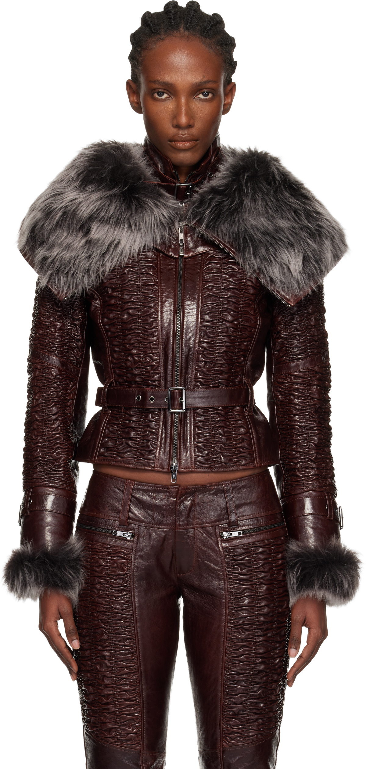 KNWLS Brown Smocked Leather Jacket