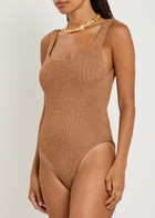 Hunza G Square-neck Crinkle Swimsuit - Brown - One Size