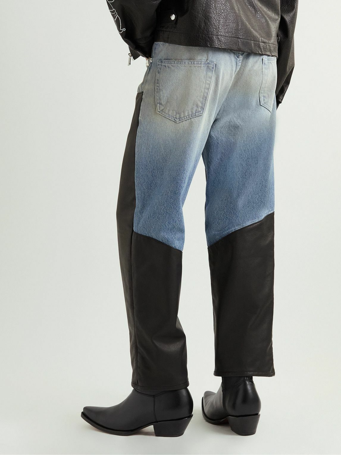 Enfants Riches Déprimés - Embellished Leather-Panelled Distressed Jeans - Black