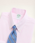 Brooks Brothers Men's Stretch Milano Slim-Fit Dress Shirt, Non-Iron Poplin Button-Down Collar Pencil Stripe | Pink