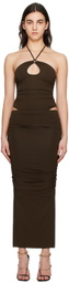 lesugiatelier Brown Shirring String Maxi Dress