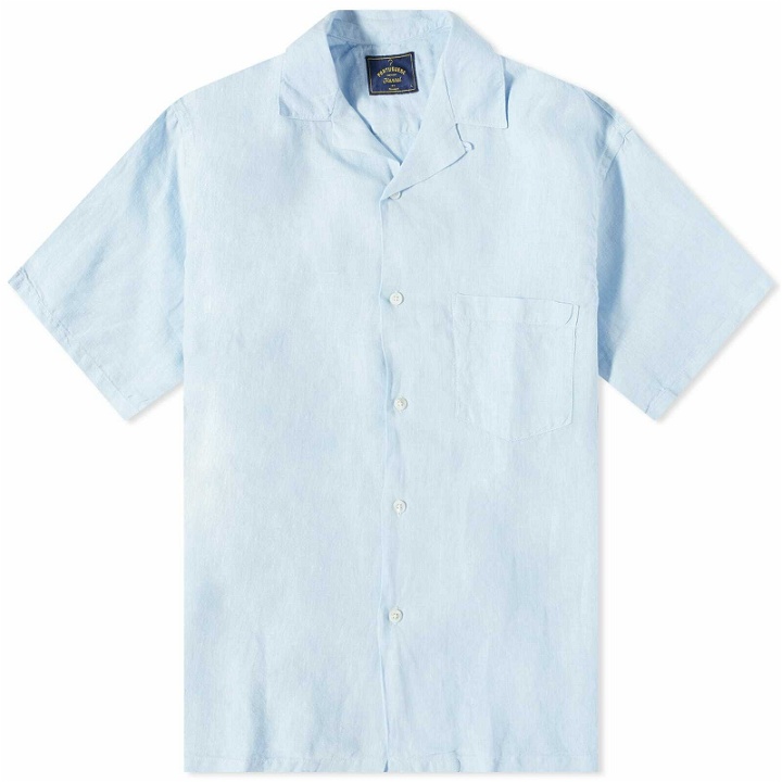 Photo: Portuguese Flannel Men's Linen Camp Vacation Shirt in Sky