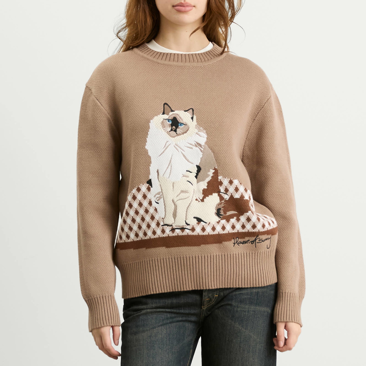 House Of Sunny Women's Ragdoll Crew Jumper in Kibble