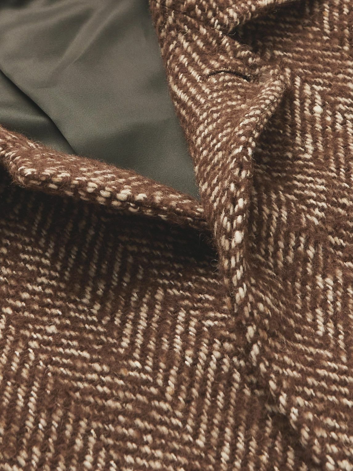 Auralee - Belted Herringbone Wool, Alpaca and Silk-Blend Coat - Brown