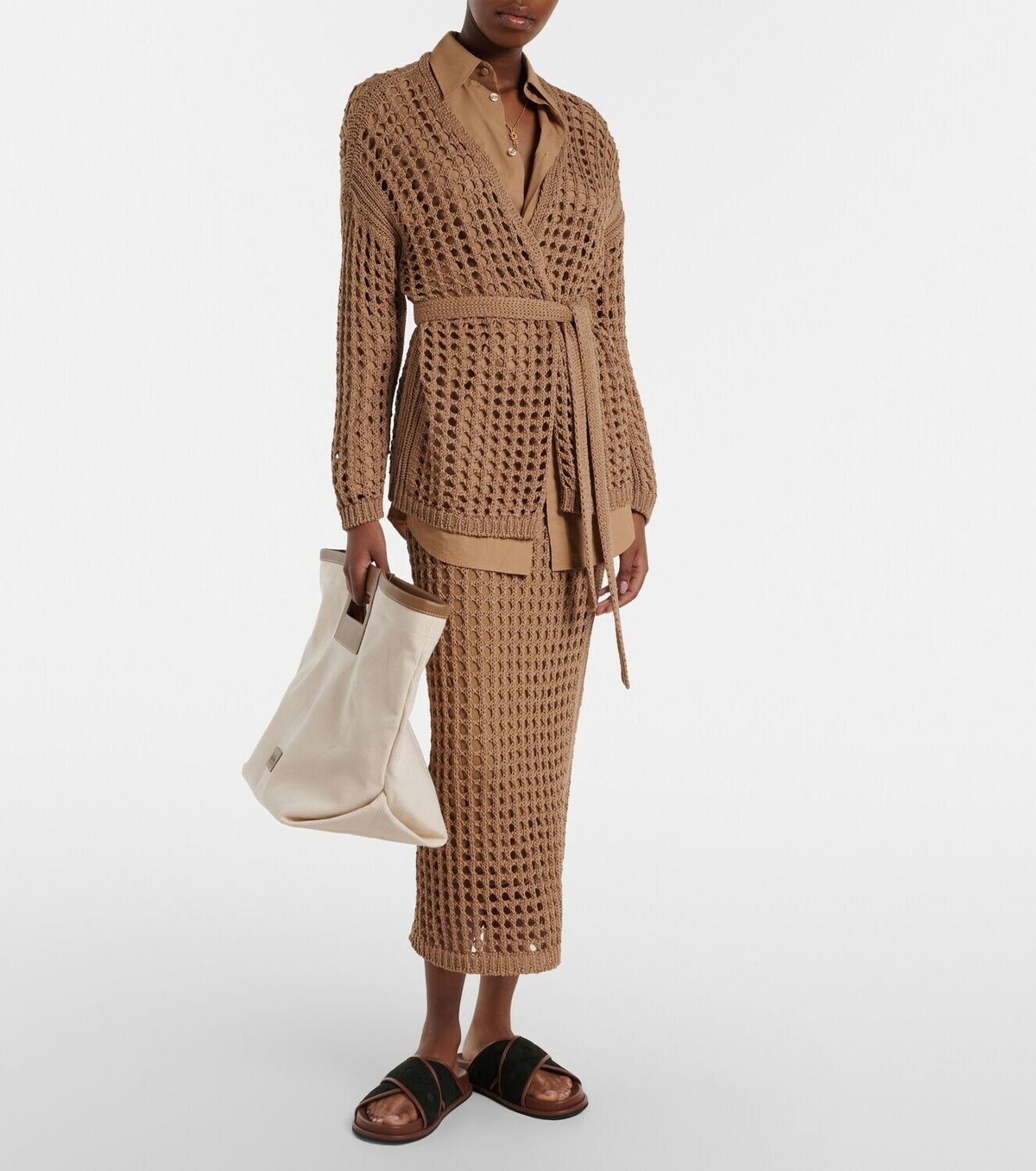 Max Mara Geode open-knit cotton midi skirt