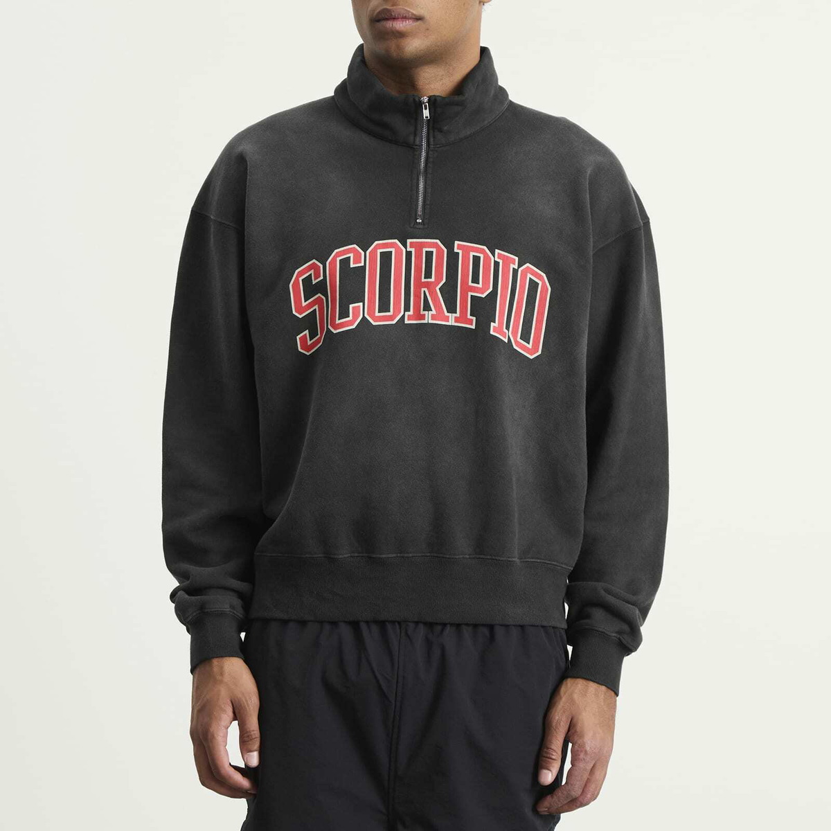 BEAMS Men's Fade Souvenir Half Zip Sweatshirt in Soft Black