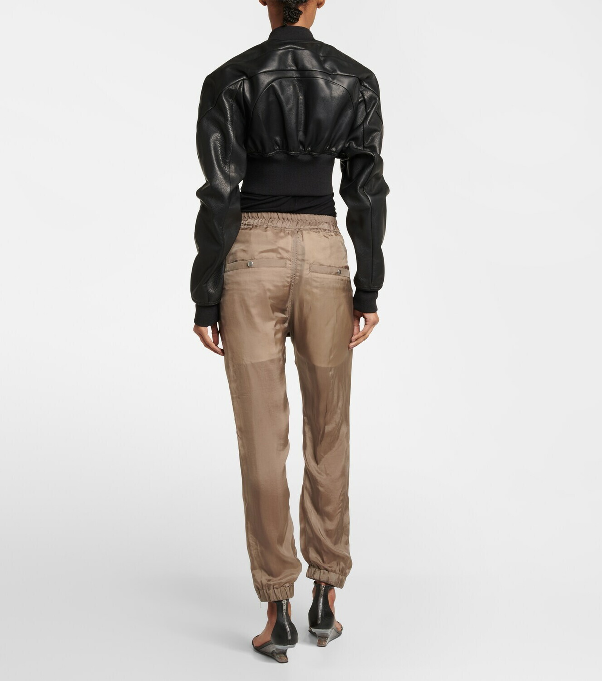 Rick Owens Men's Leather Bomber Jacket Grey