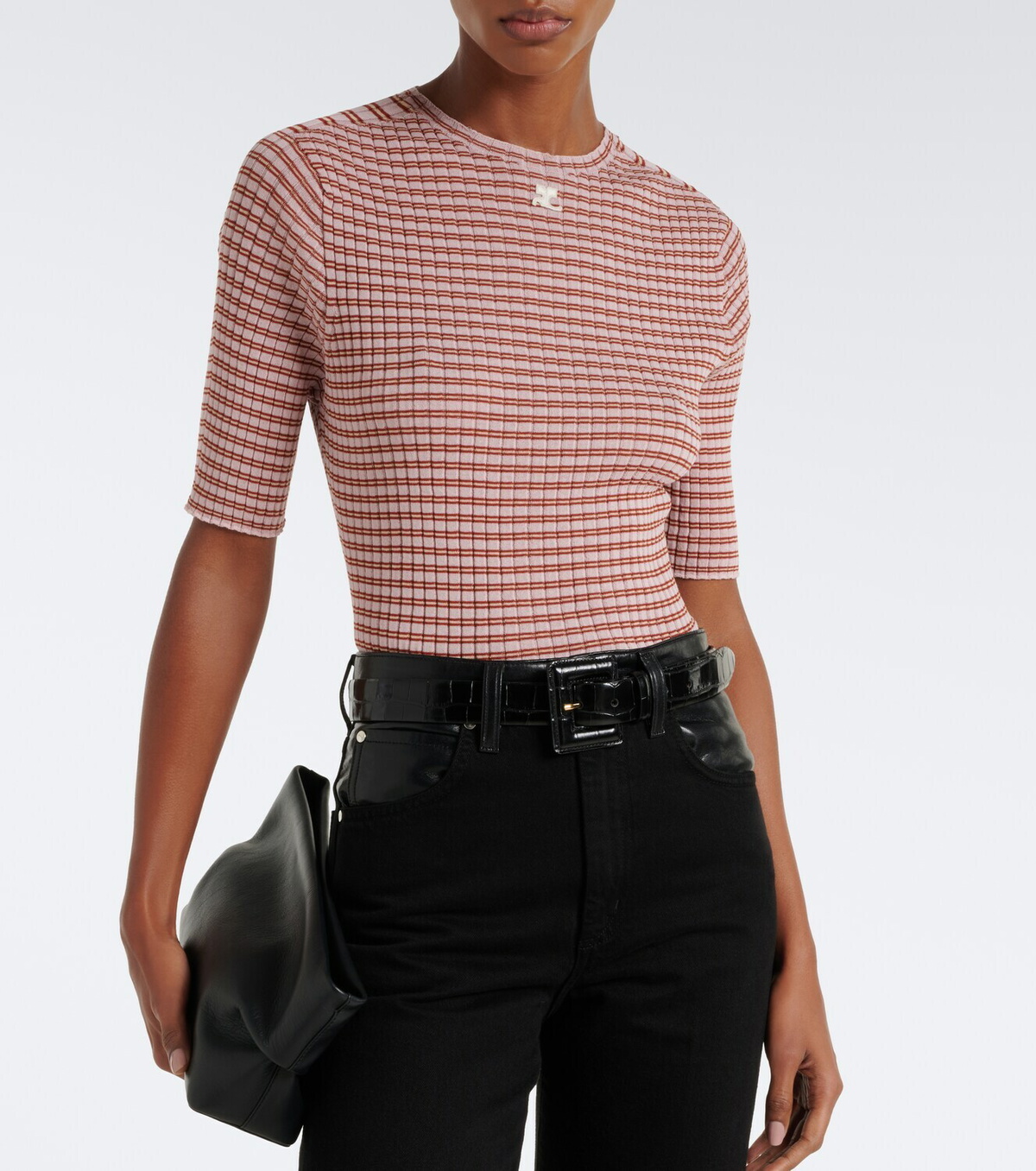 Courrèges Striped cotton-blend T-shirt
