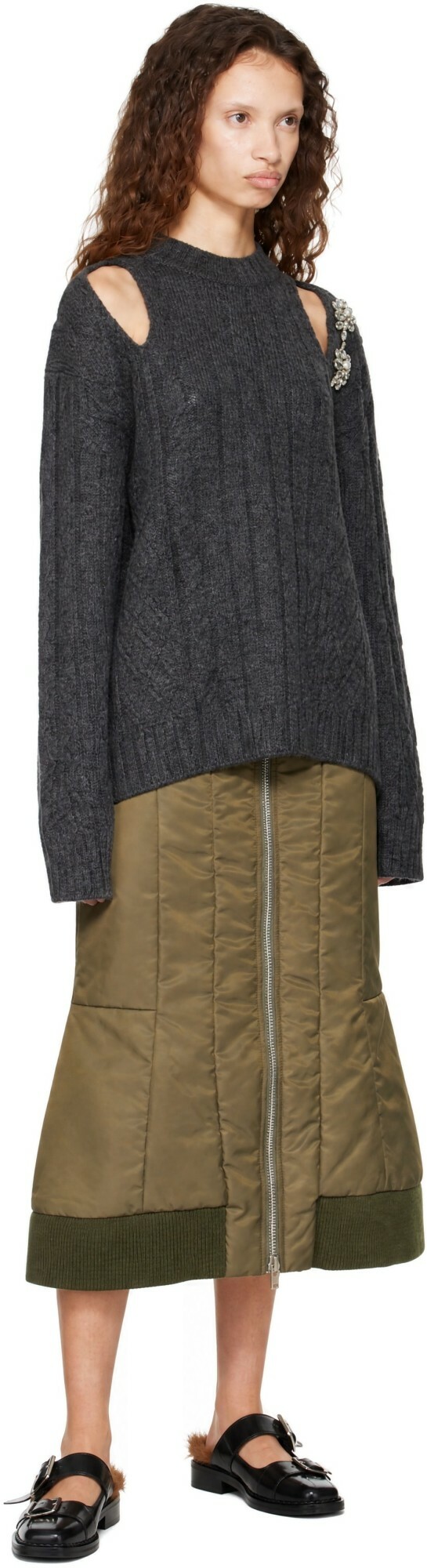 Simone Rocha Gray Cable Knit Slash Sweater