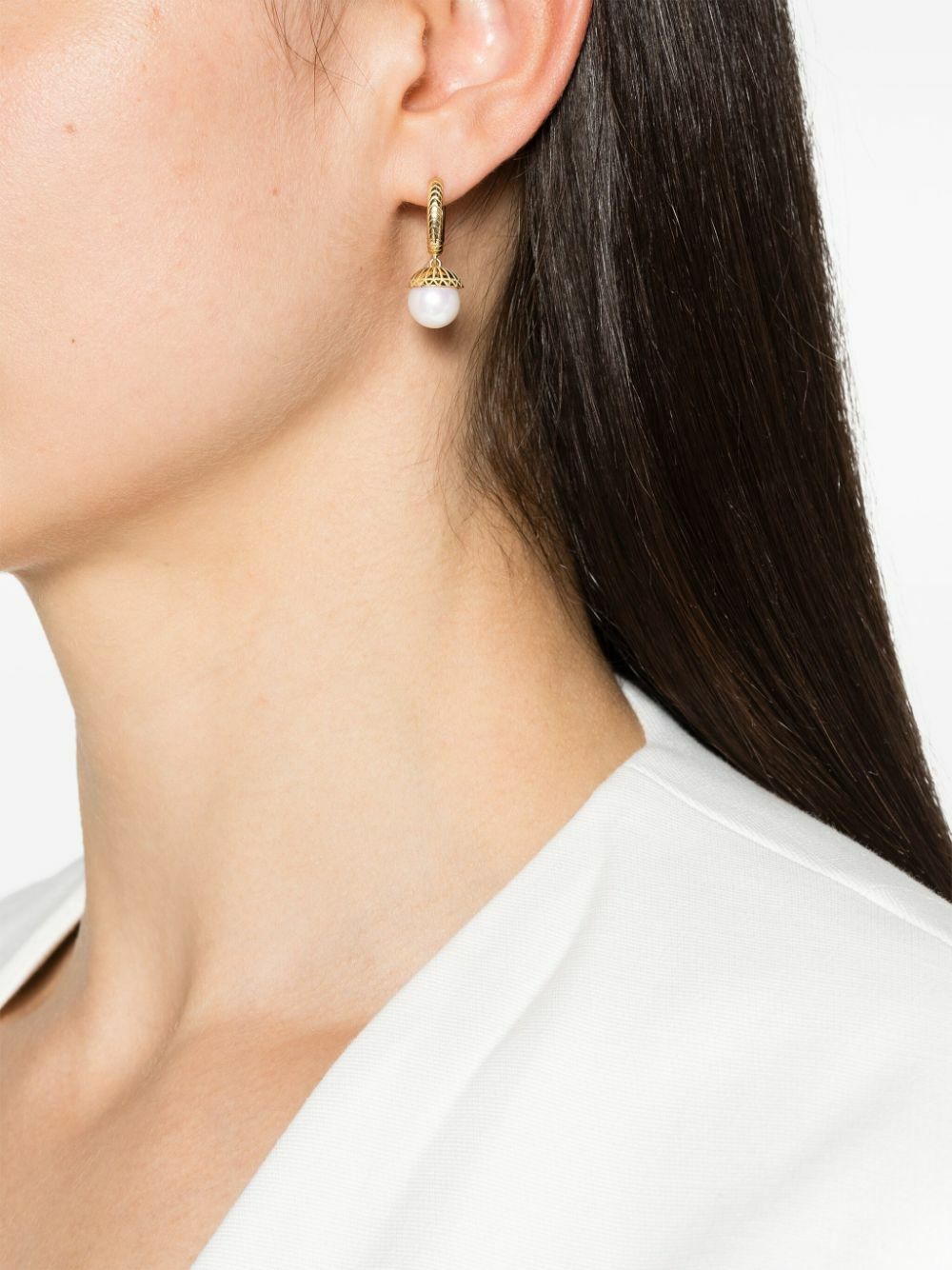 Harwell Godfrey 18K Yellow Gold Pearl Drop Hoop Earrings