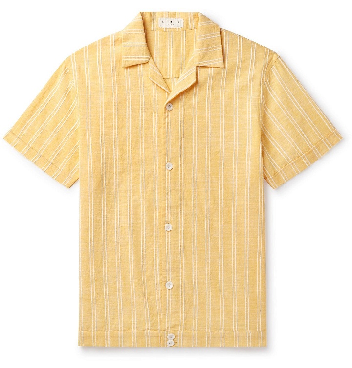 Photo: SMR Days - Camp-Collar Embroidered Striped Cotton Shirt - Yellow
