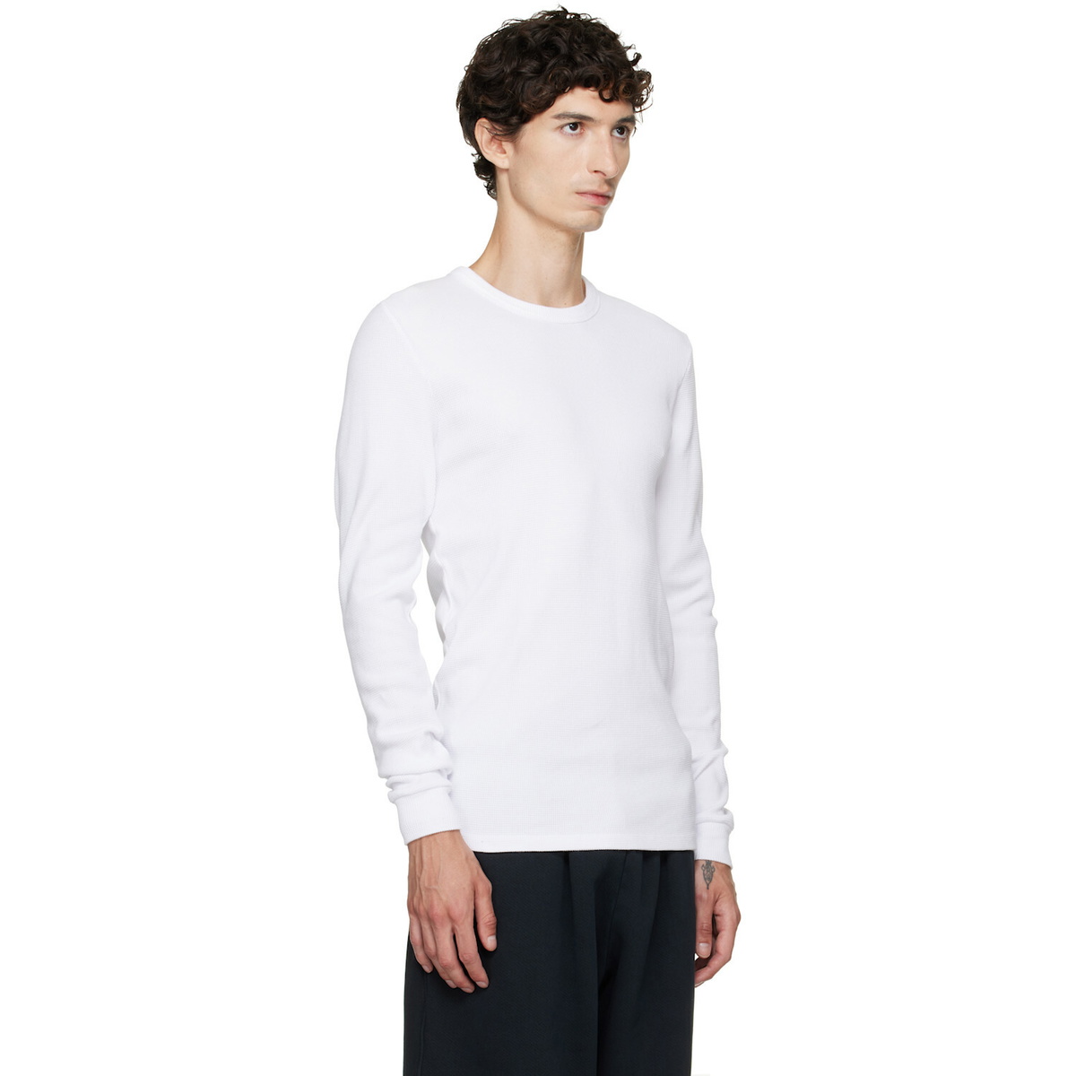 Les Tien White Thermal Fitted Long Sleeve T-shirt