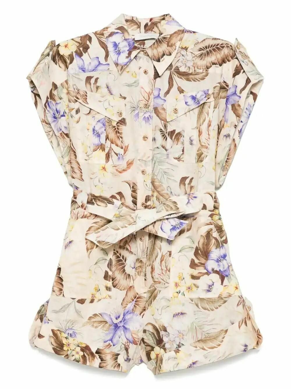 【Zimmermann】Acacia floral linen playsuit Zimmermann Acacia Floral-print Linen Playsuit Multi Floral