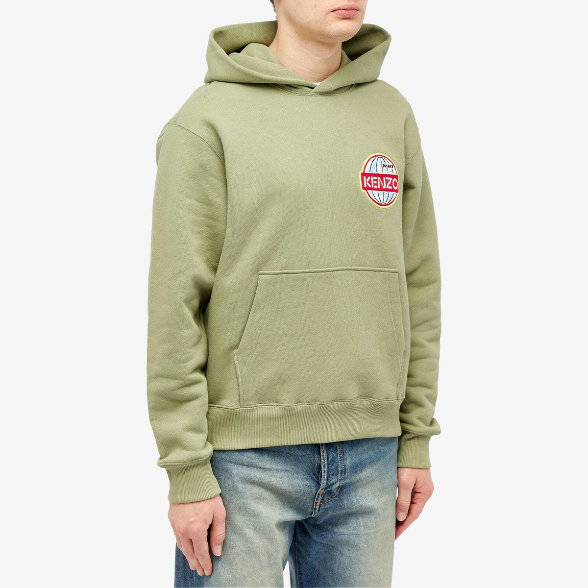 Kenzo Paris Men's Kenzo Globe Popover Hoodie in Sage Green Kenzo
