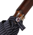 Francesco Maglia - Pinstriped Chestnut Wood-Handle Umbrella - Blue