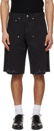 TONYWACK Black Hand Distressed HBT Double Knee Shorts