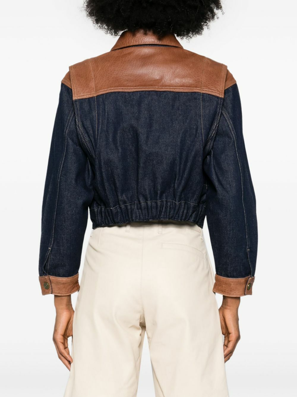 FRAME Blue Leather-Trim Denim Jacket Frame Denim