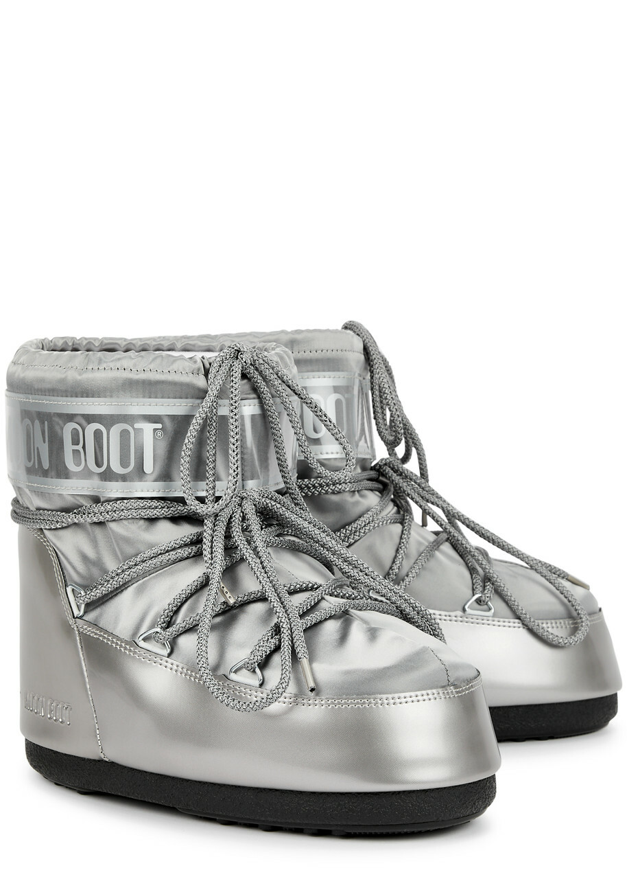 Moon Boot Icon Padded Metallic Satin Snow Boots Silver