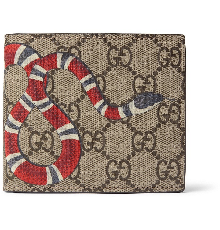 Photo: Gucci - Printed Monogrammed Coated-Canvas and Leather Billfold Wallet - Brown
