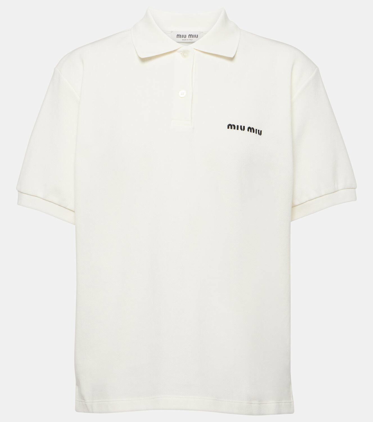 m.ha 　　MIU MIU ホワイト 半袖ポロシャツ Miu Miu Logo cotton piqué polo shirt Miu Miu