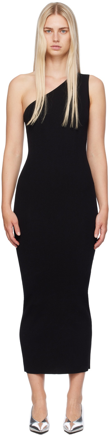 toteme one shoulder dress Toteme Women's Black One Shoulder Midi Dress Back Slit Cocktail Party Minimalist