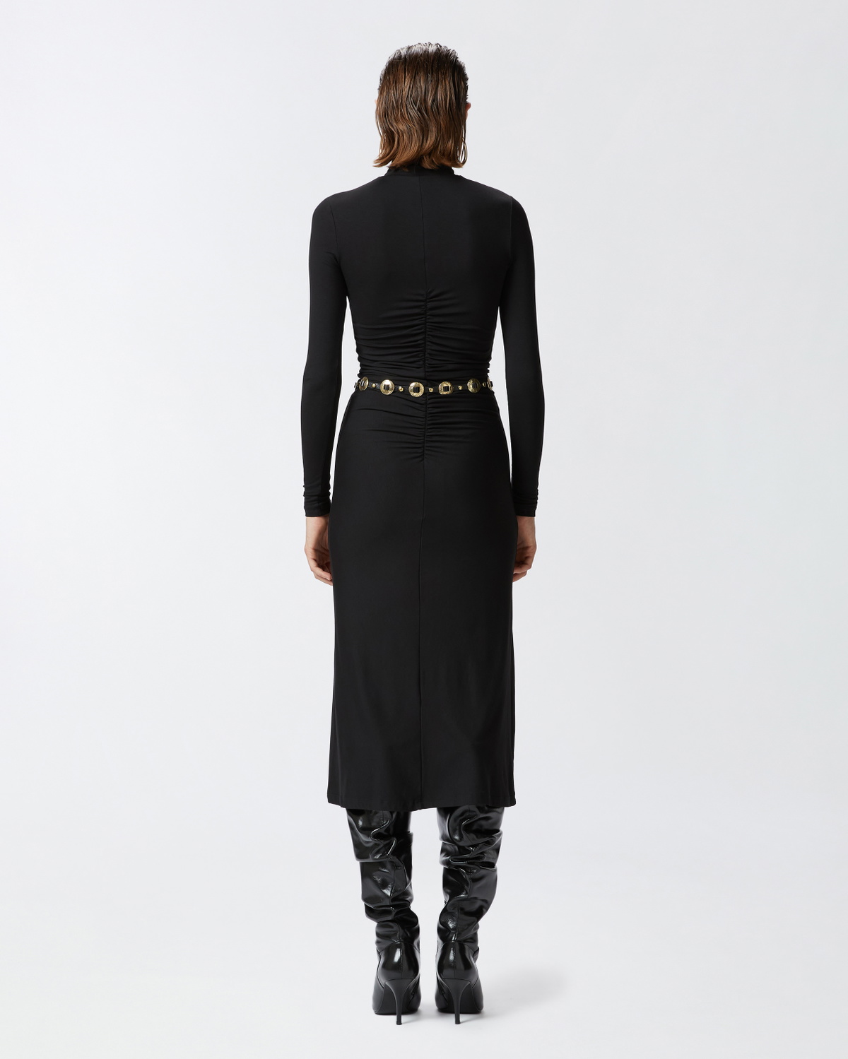 Pinko Sequin Velvet Ls Midi Dres Black Detail W Pink