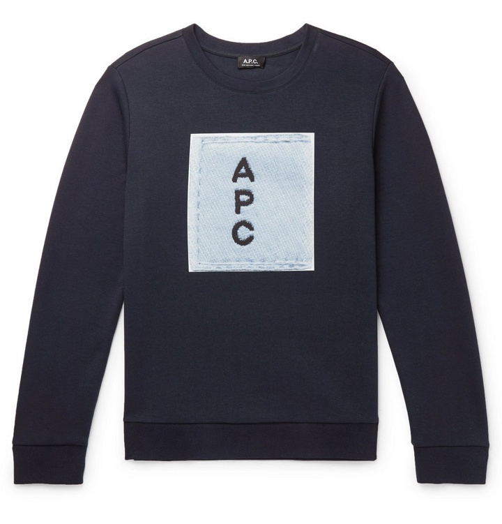 Photo: A.P.C. - Logo-Print Cotton-Jersey Sweatshirt - Navy