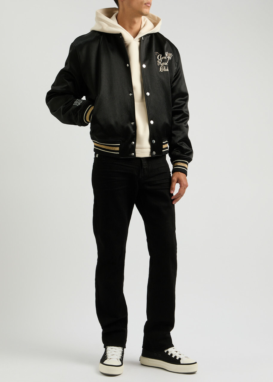 Amiri Resort Club Embroidered Satin Bomber Jacket Black Amiri