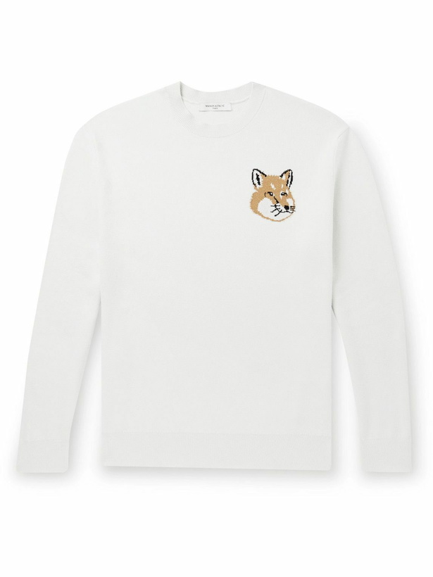 Photo: Maison Kitsuné - Olympia Le-Tan Logo-Intarsia Cotton Sweater - Neutrals